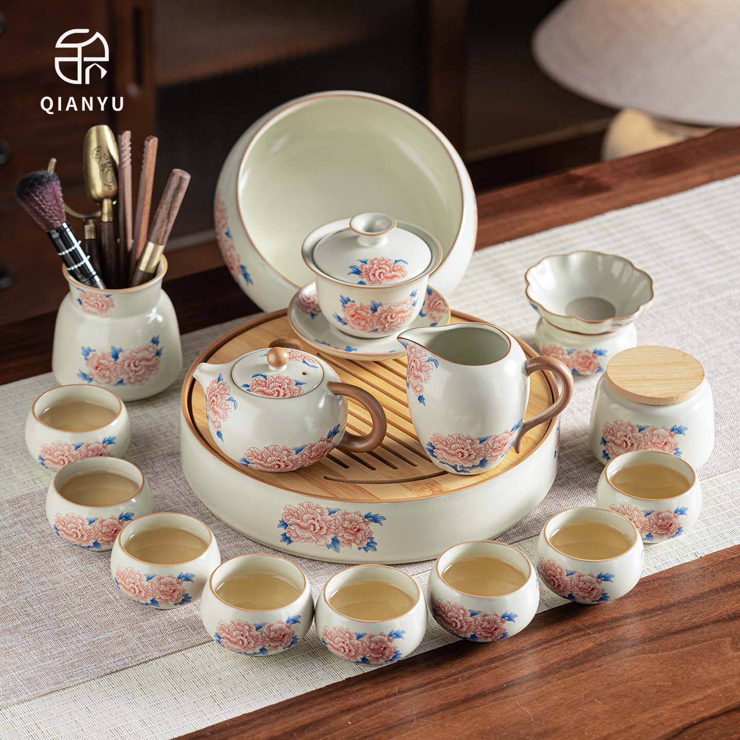 汝窑功夫茶具套组2026新款家用中式陶瓷高档轻奢泡茶器具一整套