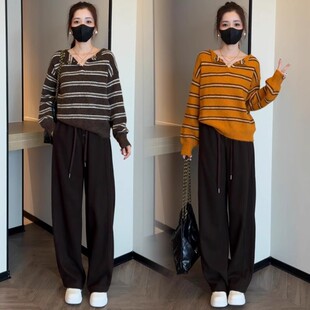 时尚外穿外套女士女2025冬季新款洋气显瘦条纹针织衫休闲毛衣上衣