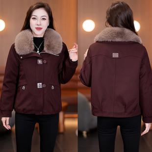 2025冬季 大毛领派克服女酒红色加绒加厚保暖显瘦洋气短外套潮 新款
