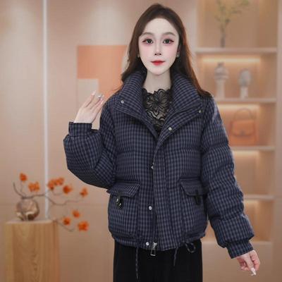 冬季新款格子保暖面包服百搭外套