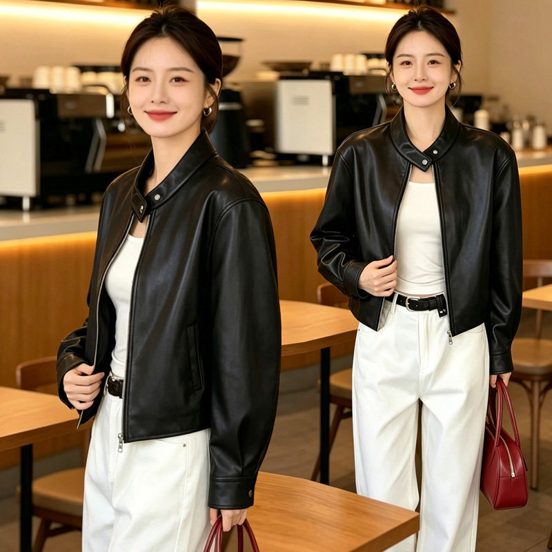 韩系黑色皮衣女款2026新款酷飒风机车服高级感休闲短款PU皮夹克