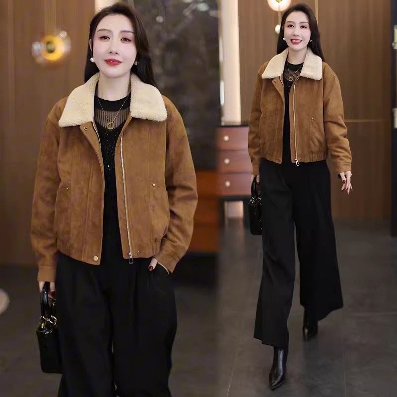 加棉加厚麂皮绒短外套女2025冬季新款时髦洋气羊羔毛拼接保暖上衣,女装/女士精品,短外套,淘宝优惠券,粉丝福利购,淘宝优惠卷