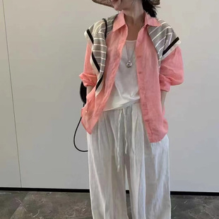 气质衬衫 新款 时尚 女士夏季 洋气减龄POLO领单排扣丝巾披肩长袖 衬衫