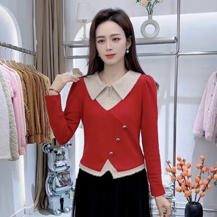 小香风加绒加厚保暖T恤女秋冬新款不规则拼接上衣洋派减龄打底衫