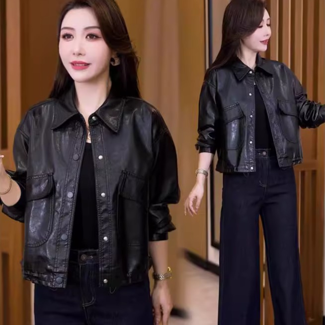 巨好看的早秋PU皮衣短款漂亮夹克