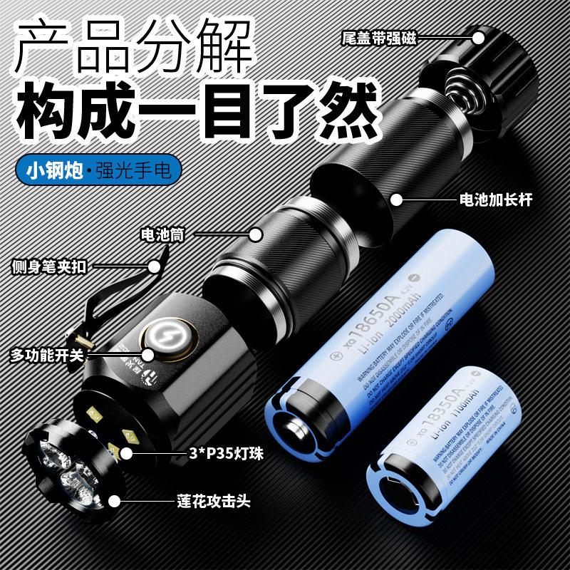 新品三眼小怪兽强光手电