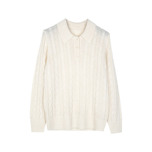 鄂家KVSS 加厚100山羊绒绞花polo领 线头计划