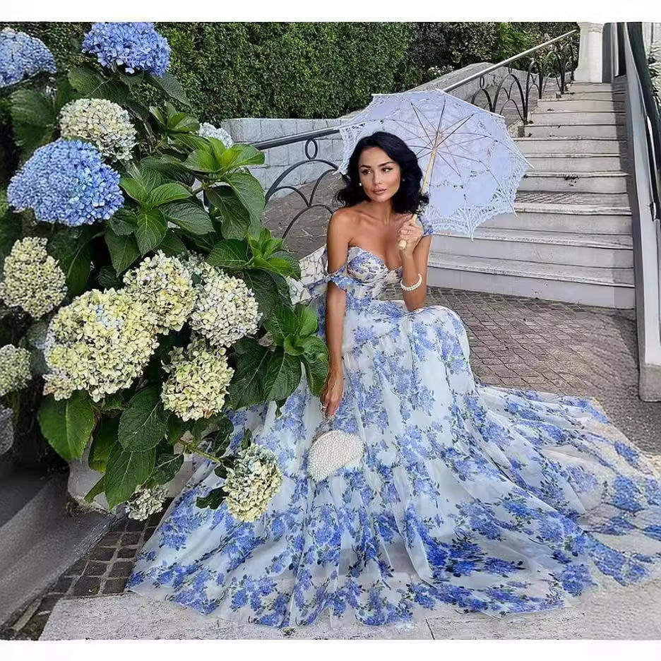 新款2024春夏欧美时尚欧根纱仙气长款气质晚礼服连衣裙高腰公主风