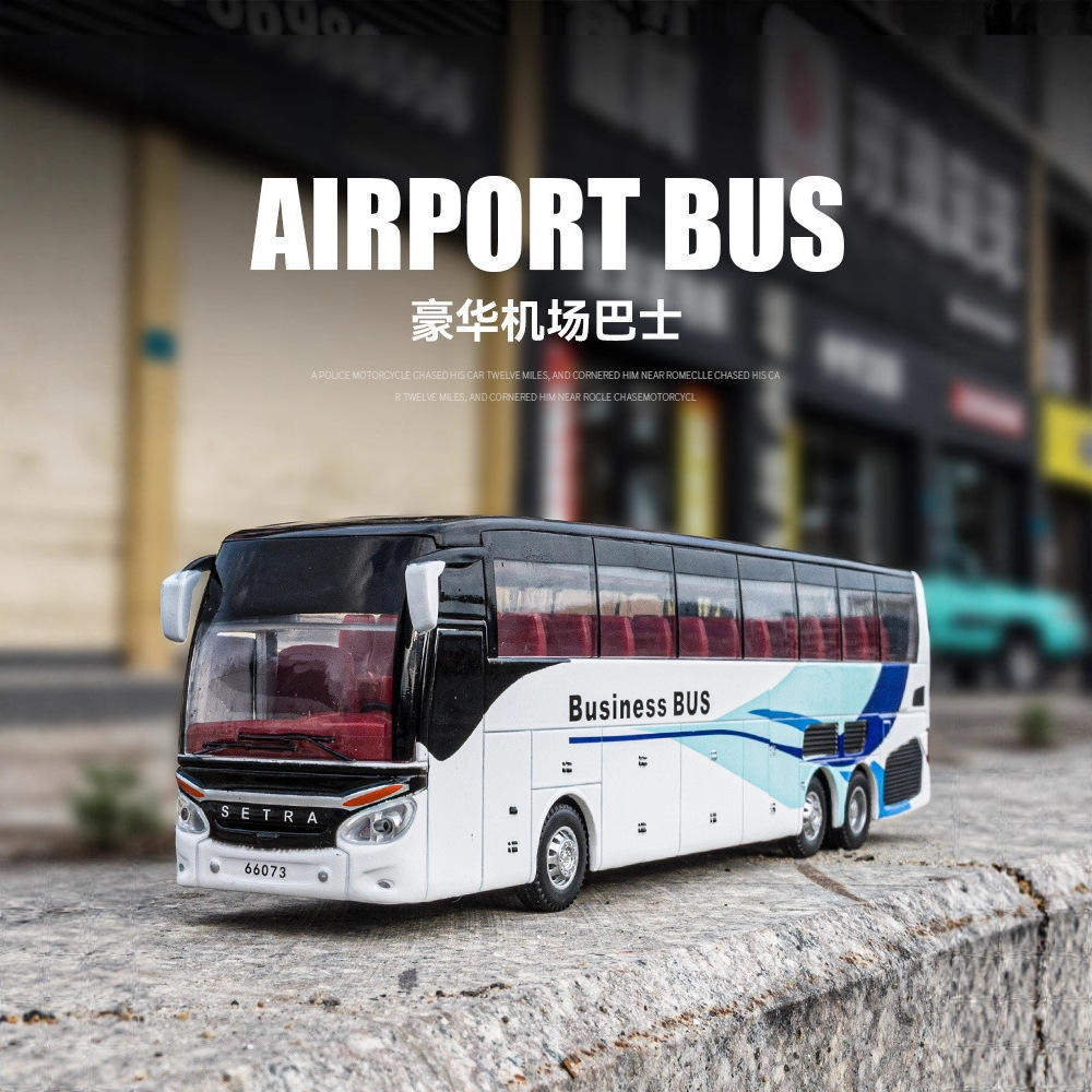 新款【盒装】宝思仑1:32仿真豪华旅游巴士合金模型大巴车声光玩具
