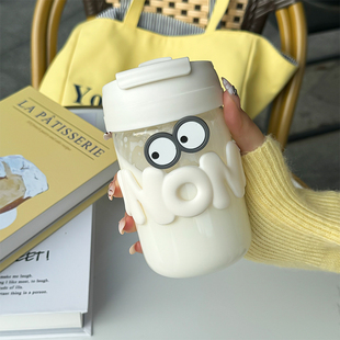 水杯玻璃杯高颜值2025新款女生耐高温吸管杯子男女创意情侣咖啡杯