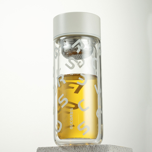 送礼水杯双层玻璃杯女生耐高温便携水杯办公室茶水分离泡茶杯子男