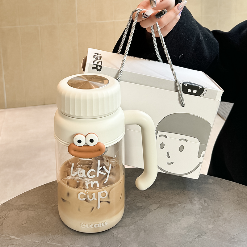 茶迷耐高温大容量玻璃把杯