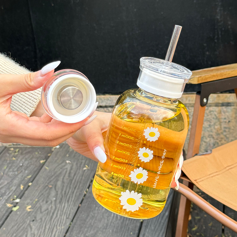 高颜值带盖吸管玻璃杯高硼硅耐高温水杯男女学生创意便携喝水杯子