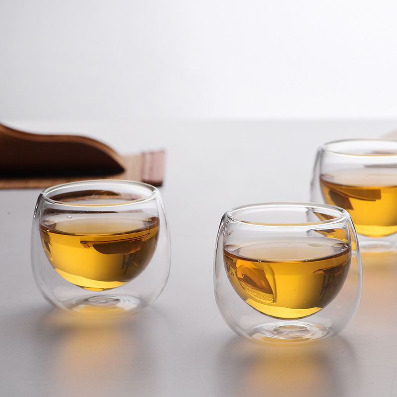 创意日式明朗杯80ml高硼硅耐热玻璃杯双层杯小茶杯功夫茶具咖啡杯