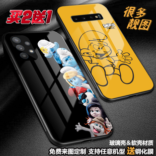 可爱蓝精灵迪士尼手机壳适用三星s23a22a53a54note20ua71a13玻璃a42a32a7472a9a51s221fe a14note10litej7a6+