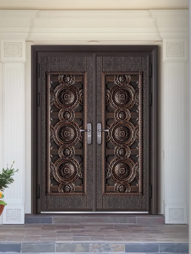别墅大门入户门精雕铸铝门农村自建房智能防盗进户双开对开子母门