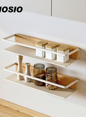 miosio太空铝奶白色厨房置物架壁挂免打孔实木调味料挂件收纳架子
