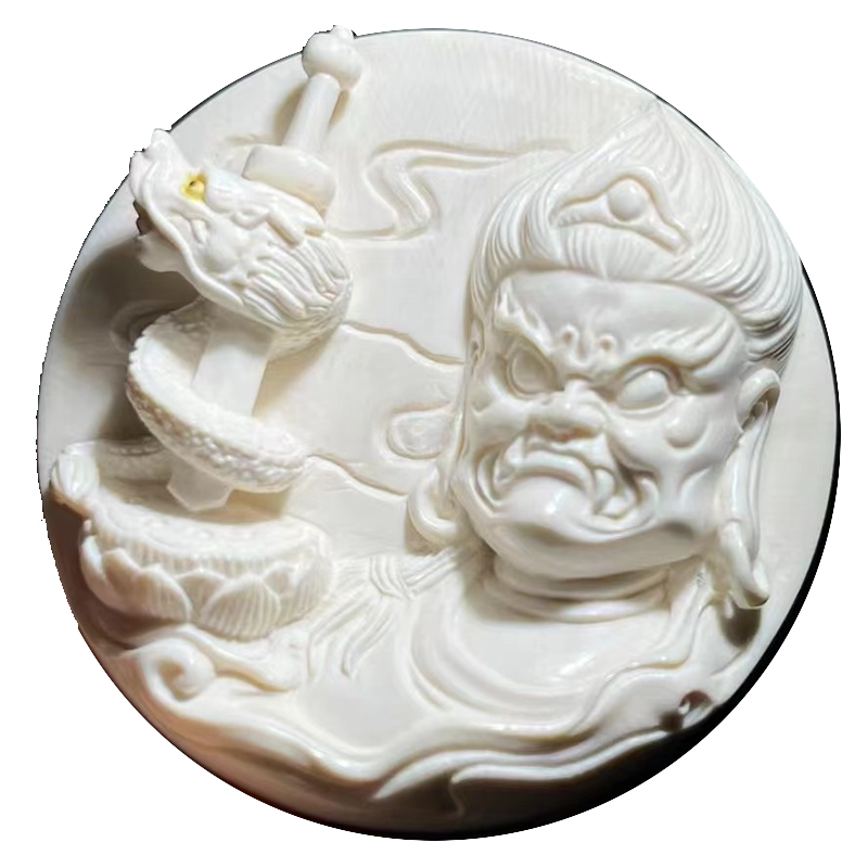 天然冰料猛犸牙不动明王吊坠