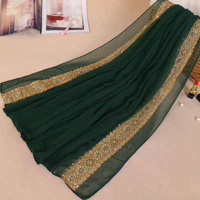 彩色镶珍珠单色长巾围巾