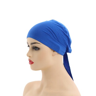 Turban cap 民族风头巾莫代尔汗布单色打底帽丝光棉后绑带帽子