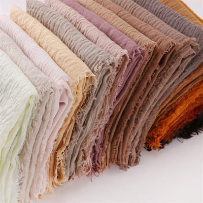 scarf 纯色棉麻透气纱巾高品质加密防晒女四圈须边披肩马来包头