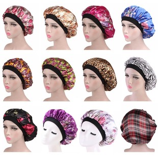 hat scarf women 包邮 色丁印花圆帽 fashion head cap turban