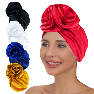 flower headscarf 大花朵头巾帽跨境热销欧美弹力包头帽流行