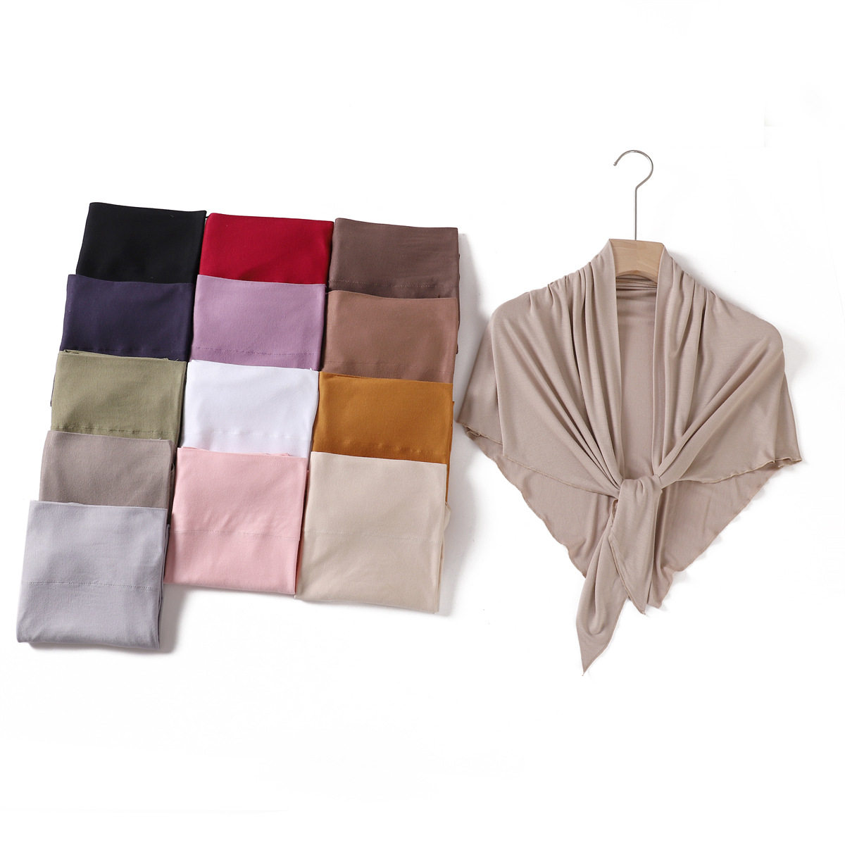 scarf women 纯色柔软透气莫代尔三角巾弹性丝光棉女包头巾盖头巾