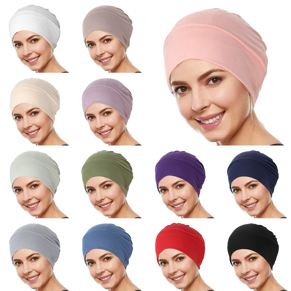 Turban cap new 弹力布牛奶丝套头帽 水晶麻头巾帽女士打底帽
