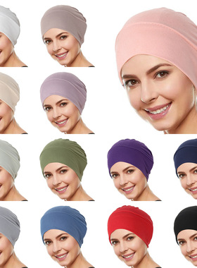 Turban cap new 弹力布牛奶丝套头帽 水晶麻头巾帽女士打底帽