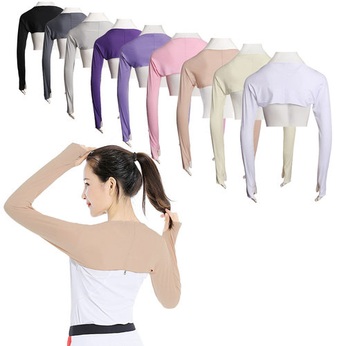 sleeves 涤纶纯色打底连肩袖防走光薄弹性套手指防晒披肩打底