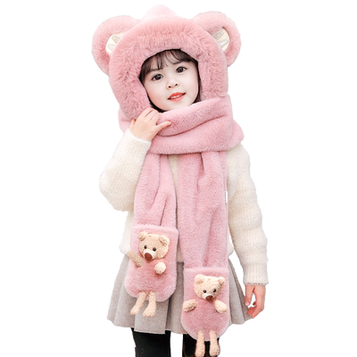 冬季可爱围巾手套小熊款儿童帽子