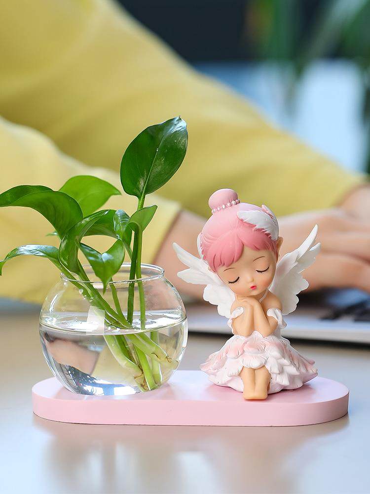 创意萌趣女孩水培花盆花瓶玻璃绿萝水养植物容器创意瓷器桌面摆件