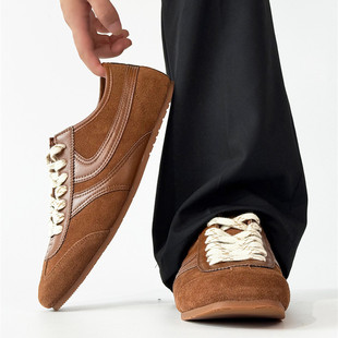 【原单货】老钱风薄底德训鞋男反绒皮运动休闲鞋棕色德比鞋阿甘鞋