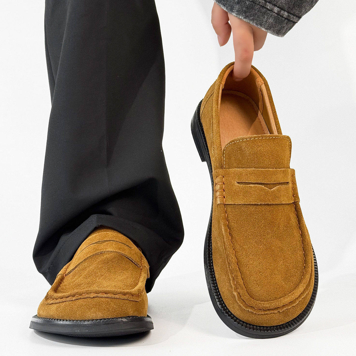 【原单货】老钱风皮鞋2026新款薄底方头懒人一脚蹬复古休闲大头鞋,流行男鞋,休闲皮鞋,淘宝优惠券,粉丝福利购,淘宝优惠卷