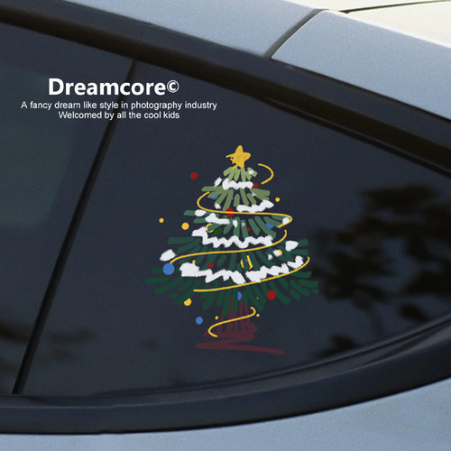 圣诞树汽车三角窗装饰创意车贴遮挡划痕高级感特斯拉车身贴纸
