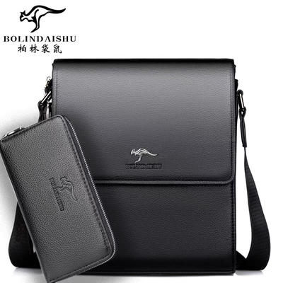 柏林袋鼠真皮单肩包男密码锁商务男款背包2025新款男包斜挎包
