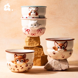 CONGSTUDIO|口袋猫猫餐碗手绘陶瓷可爱少女治愈系沙拉泡面碗送礼