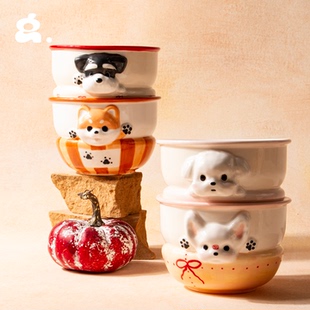 CONGSTUDIO|口袋小狗餐碗手绘陶瓷可爱少女治愈系沙拉泡面碗送礼