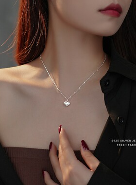 s925纯银拉丝爱心项链吊坠女轻奢