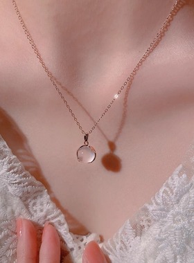 粉水晶纯银四叶草项链女款