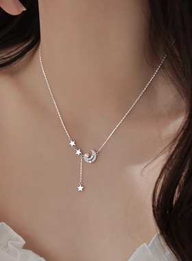 999足银星月项链摘星揽月珍珠