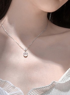 纯银白玉髓项链女轻奢小众锁骨链