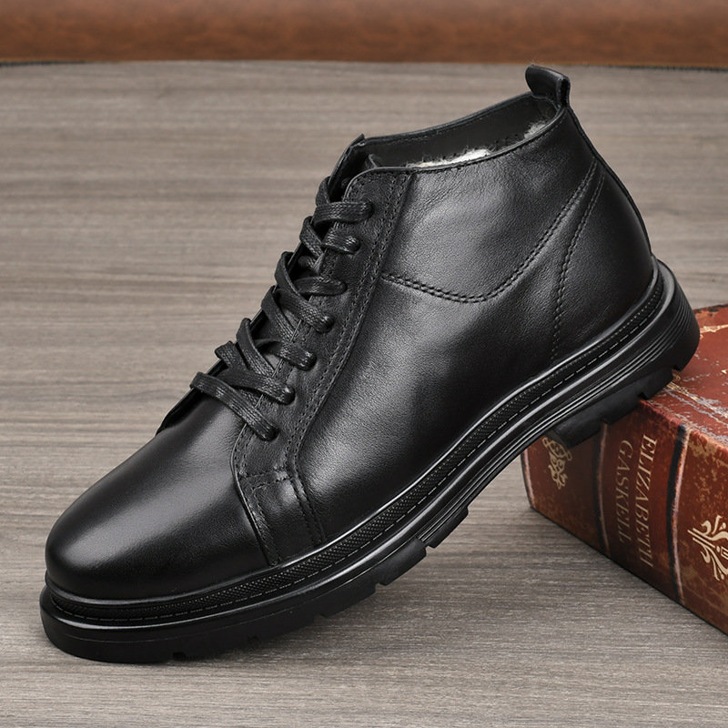 真皮皮鞋高帮牛皮冬季加绒男士皮靴子商务高档军人皮鞋专用青年人