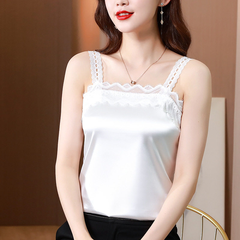 夏季蕾丝吊带背心女洋气内搭打底衫时尚减龄缎面小衫大码遮肉上衣