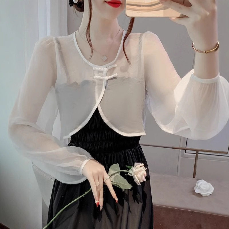 配吊带裙子的上衣女夏季雪纺防晒开衫外搭短款小外套披肩罩衫薄款