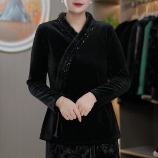 爆款加绒加厚丝绒毛边拼接打底衫2025秋冬新款上衣女