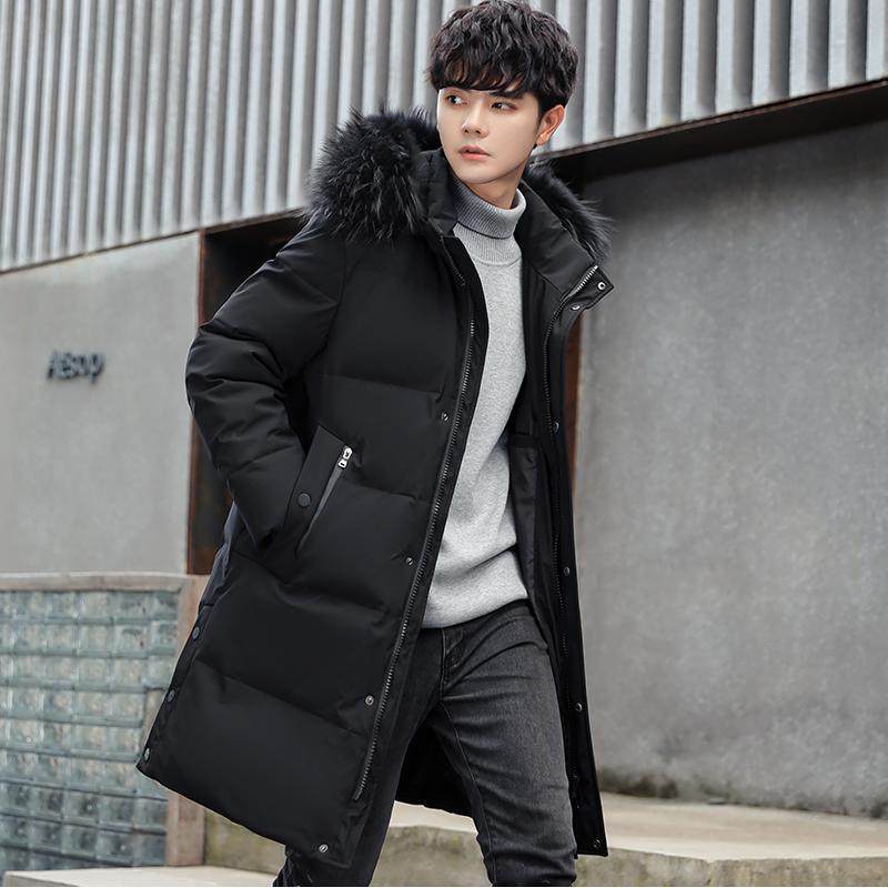 冬季白鸭绒羽绒服男中长款加厚保暖2025新款男士狐狸毛领连帽外套