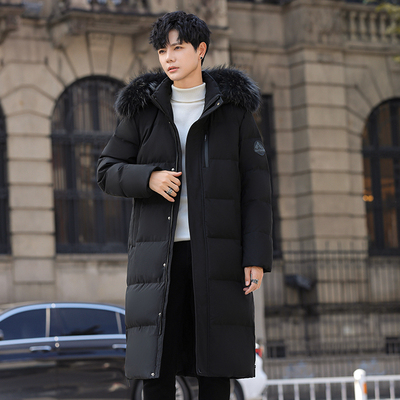 白鸭绒中长款加厚保暖羽绒服连帽