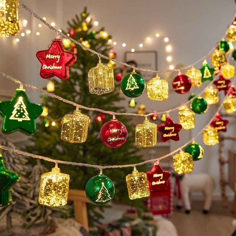 跨境LED圣诞球灯串电镀星星挂件圣诞树装饰氛围灯串圣诞装饰彩灯